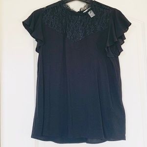 Lace Detail Flutter Sleeve Top